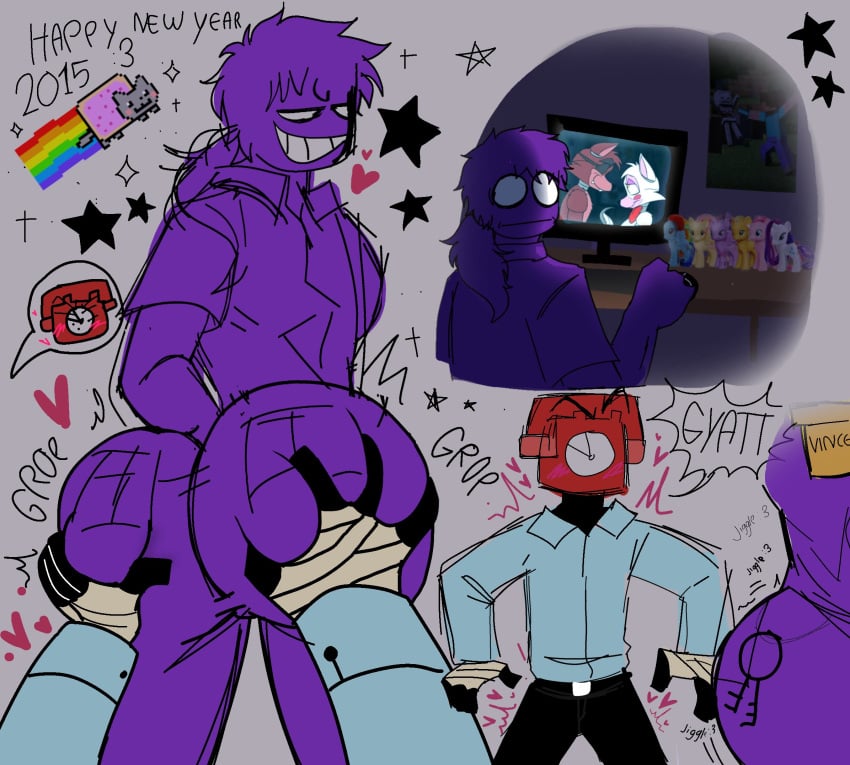 2boys ass ass_grab big_ass big_butt blush blushing five_nights_at_freddy's five_nights_at_freddy's_2 fnaf gay grin groping looking_at_another male male/male male_only mixanprixa phone_guy_(fnaf) purple_body purple_guy purple_guy_(fnaf) purple_hair purple_skin ralph_(fnaf) smile vincent_(fnaf)