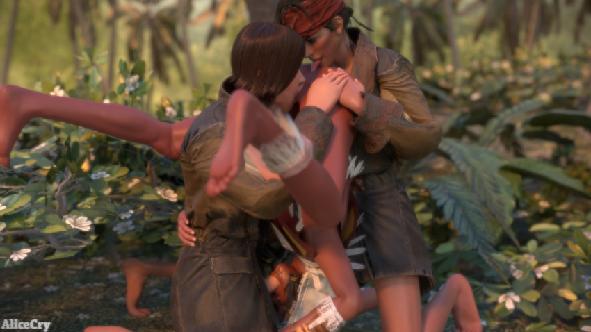 2girls 3d alicecry anus ass assassin's_creed_(series) assassin's_creed_iv:_black_flag barefoot cunnilingus dark-skinned_female fellatio hands-free life_is_strange mary_read opia_apito outdoors partially_clothed penis pussy rimming threesome tongue_out ubisoft upside-down warren_graham