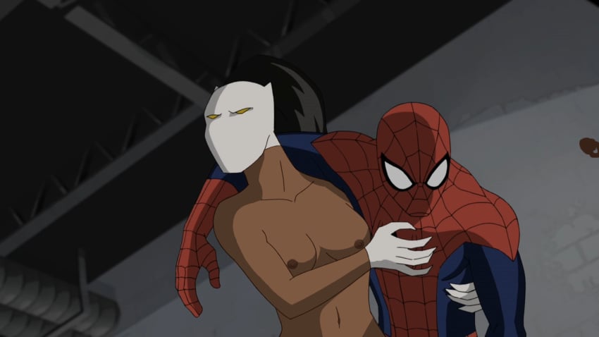 1boy 1girls ava_ayala dark-skinned_female dark_skin edit female human light-skinned_futanari light_skin male marvel mask_only peter_parker spider-man spider-man_(series) straight straight_hair ultimate_spider-man white_tiger_(marvel)