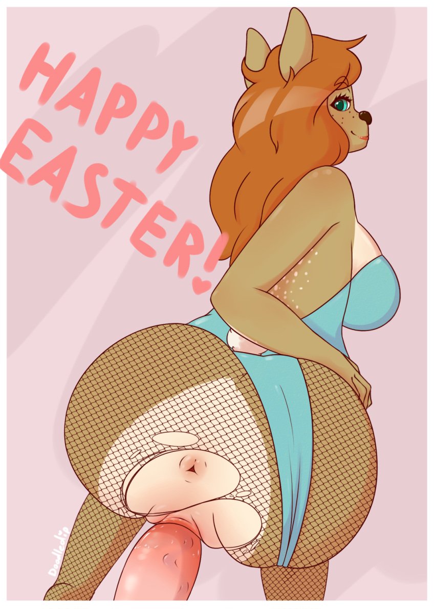 1boy 1girls anthro anus ass backpussy big_breasts blush breasts bunny_costume cervine clothed clothing costume deer digital_media_(artwork) doodle_dip easter female fishnet fur hair holidays long_hair male mammal penetration penis pussy sex simple_background smile sophia straight straight_sex thick_thighs torn_clothes vaginal_sex