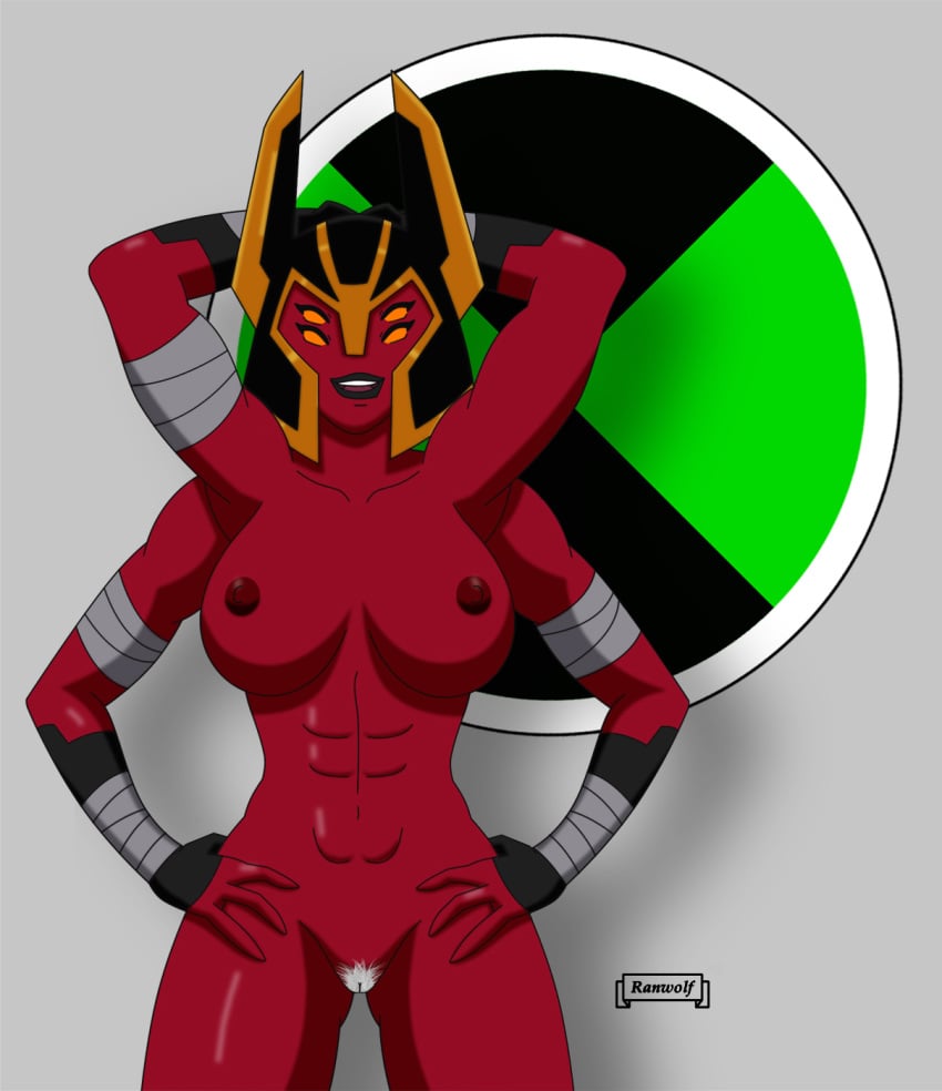 1girls 4_arms 4_eyes abs alien alien_girl areola arms_behind_head ben_10 ben_10_omniverse breasts cartoon_network female female_only female_pubic_hair functionally_nude hands_on_hips helmet humanoid large_breasts looma_red_wind multi_arm multi_eye multi_limb muscular muscular_female nipples open_mouth orange_eyes pubic_hair pussy ranwolf red_lips red_nipples red_skin smile solo standing tetramand thick_lips white_hair