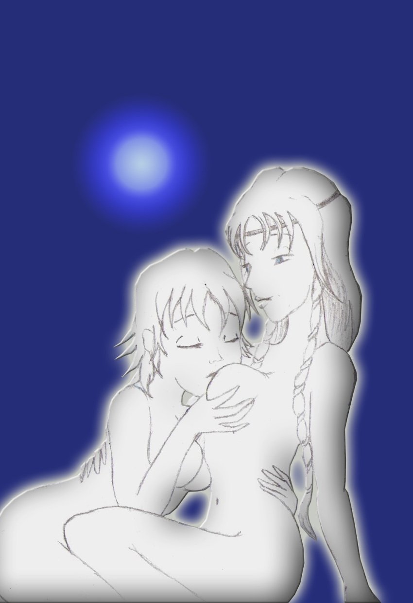 2girls alchemy breast_sucking elyon_brown female hair human jpg limited_palette monochrome_characters multiple_girls nude nude_female tagme w.i.t.c.h. yuri