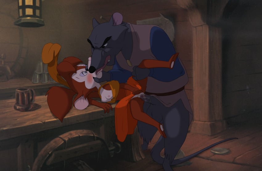 age_difference an_american_tail clothing crossover dress french_kiss leg_grab leg_lift questionable_consent secret_of_nimh tagme tanya_mousekewitz the_giant_hamster vaginal_penetration