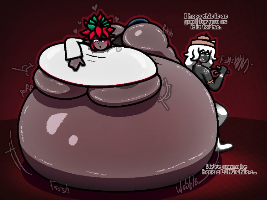 big_ass big_breasts breasts bubble_butt cleavage female huge_ass huge_breasts inflation on_belly on_stomach sinflative tagme thick_thighs water_inflation wide_hips