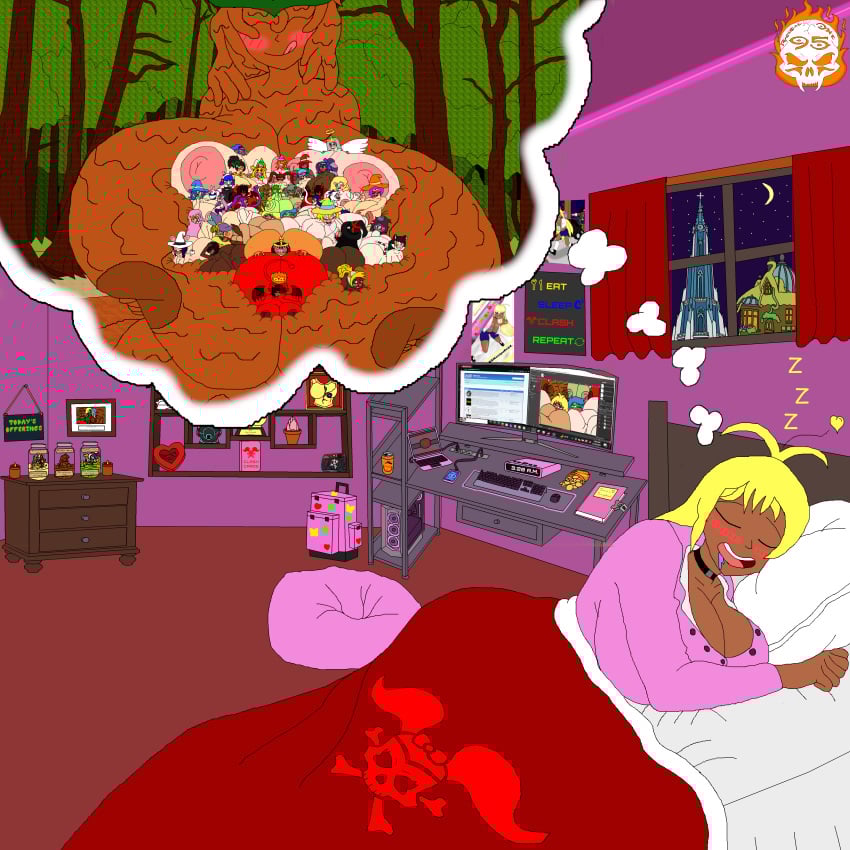 2d 2d_(artwork) 36girls 6+girls asleep ass ass_smothering bedroom between_breasts big_ass big_breasts blanket blush breast_smother breasts cellphone cleavage colossal_ass colossal_breasts computer computer_monitor digital_drawing_(artwork) dogpile dream dreaming drooling female flesh_prison giantess gigantic_breasts huge_ass huge_breasts hyper_ass hyper_breasts laptop large_ass large_breasts marshmallow_hell massive_ass massive_breasts more_at_source mud night nipples original_character pajamas pile quicksand radicalone95 self_upload sinking sitting_on_person size_difference sleeping smothering tagme voluptuous yuri