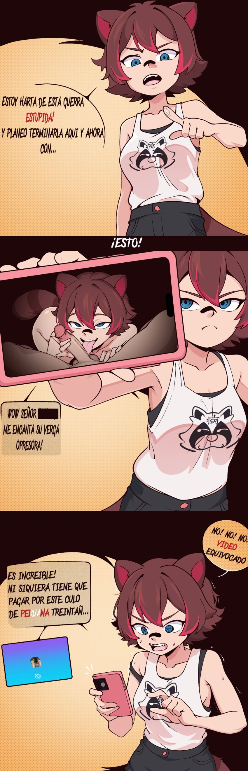 1boy 1girls 2025 comic comic_page female funny humor humor_porn licking licking_penis male meme oral_sex peruvian_female raccoon raccoon_ears raccoon_girl rakkun sdamhp_artist short_hair spanish_text tagme tongue_out virtual_youtuber vtuber vtuberfanart youtube youtube_hispanic