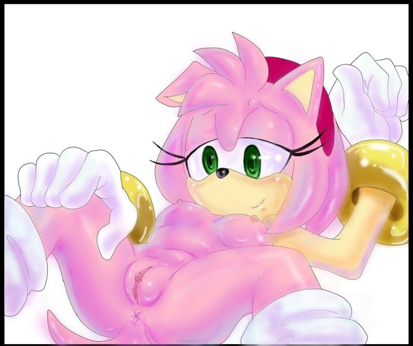 amy_rose anthro black_nose breasts closed_mouth color exposed_breasts female female_only fur furry furry_breasts furry_ears furry_tail green_eyes hedgehog mammal open_eyes pink_fur pointy_ears pussy randomguy999 solo sonic_(series) tail white_background