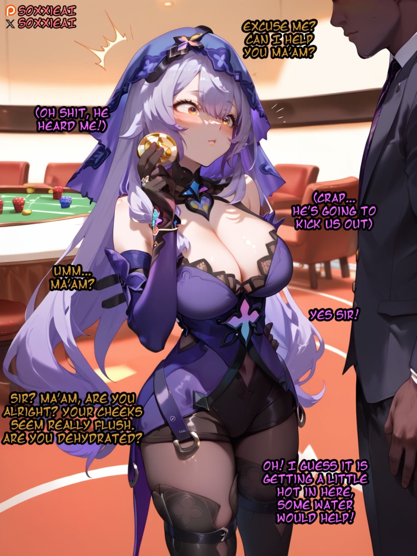 1boy ai_assisted ai_generated ass big_breasts black-skinned_male black_male black_swan_(honkai:_star_rail) cameltoe caption cheating cleavage female honkai:_star_rail interracial long_hair netorare ntr pantyhose pussy rape thighs