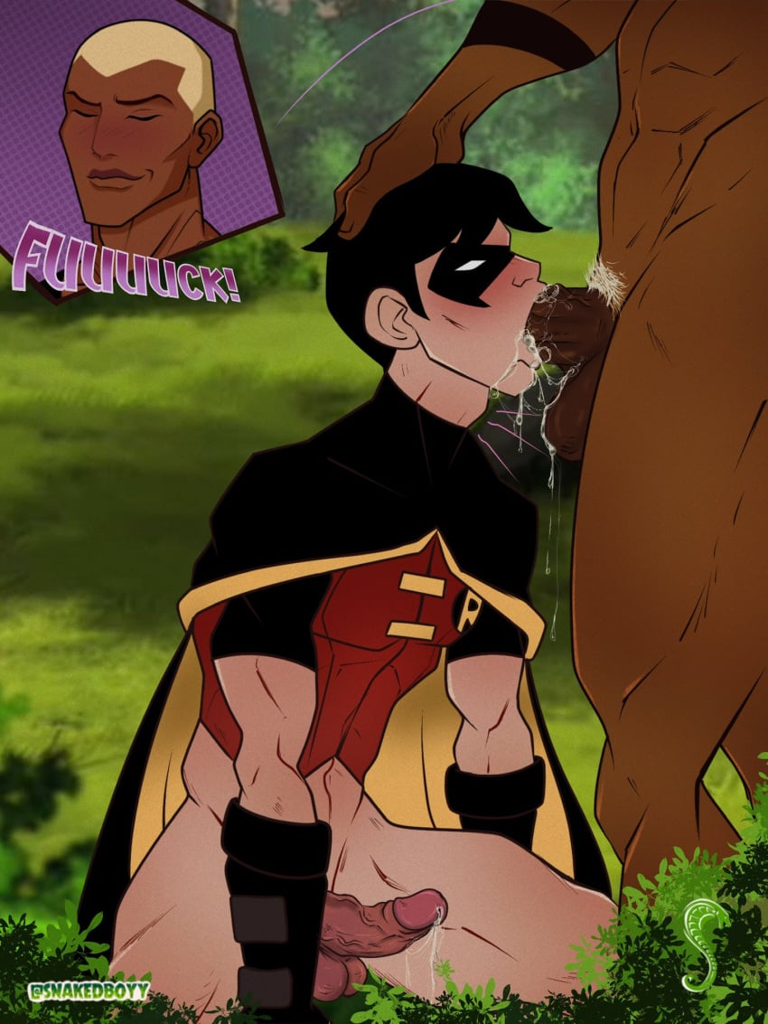 aqualad batman_(series) black_hair blowjob blowjob_face cum cum_in_mouth cumming dc dc_comics dick_grayson gay gay_blowjob gay_sex kaldur'ahm nsfw robin_(dc) robin_(dick_grayson) robin_(young_justice) sidekick snakedboyy yaoi young_justice