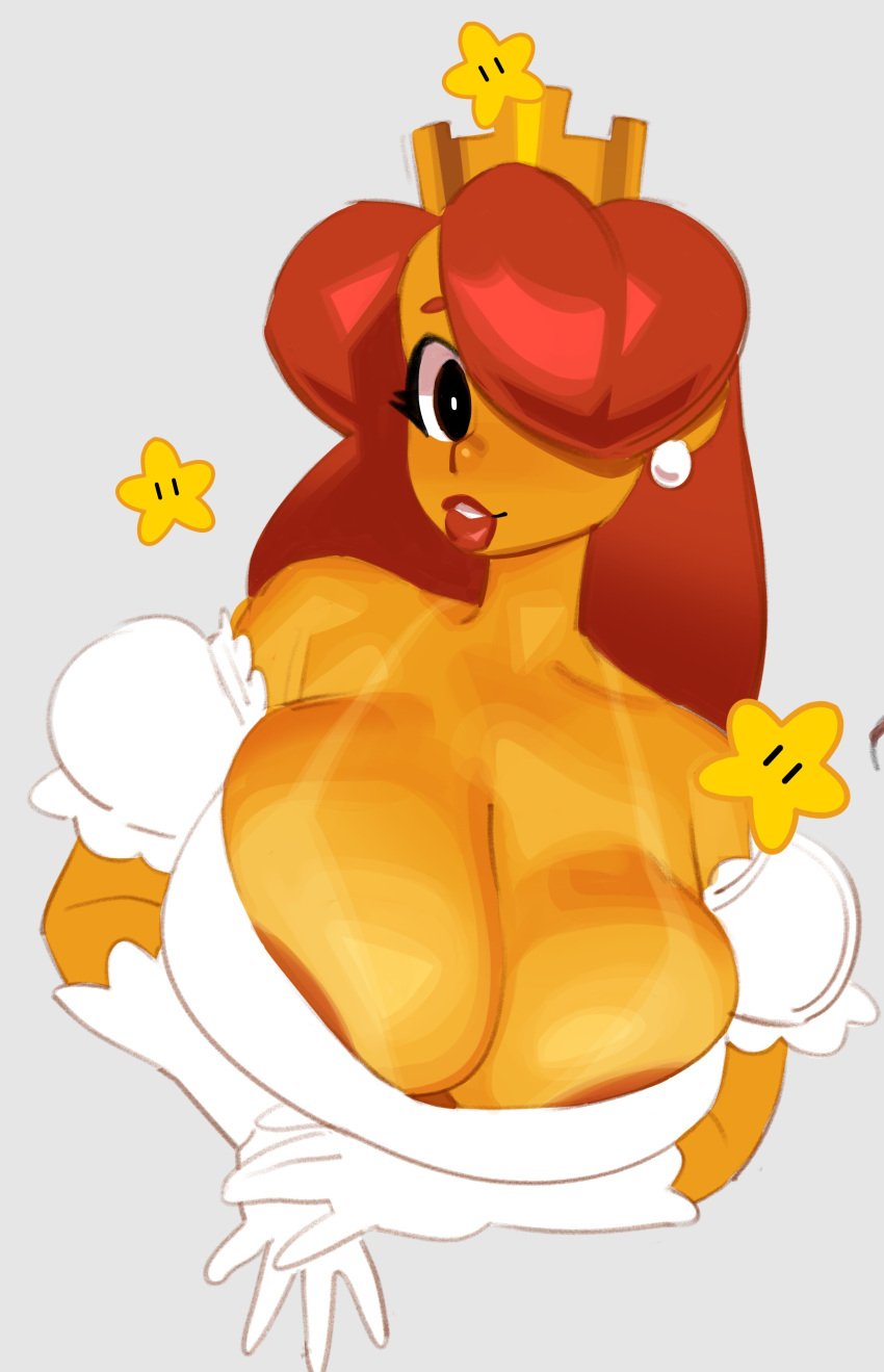 1girls big_breasts big_nipples crown female female_only hair_over_one_eye looking_at_viewer mario_(series) nintendo nipple_slip pearl_earrings posing princess_peach princess_peach_sprite_redraw_(meme) princess_toadstool red_hair red_head royalty super_mario_bros._(nes) tan_skin tanline white white_dress white_gloves whiteflagman