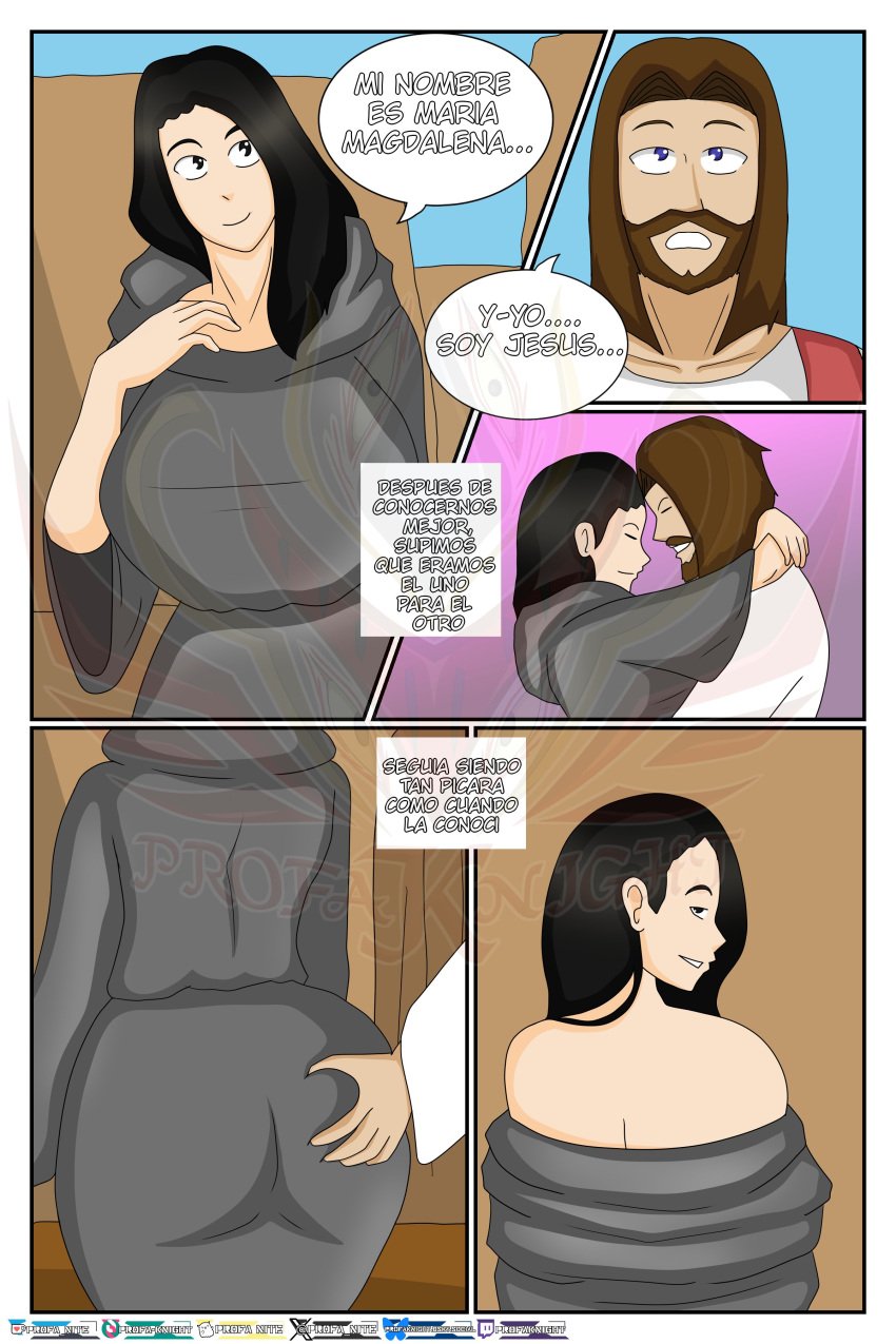 ass big_ass comic curvy duo female grabbing grabbing_ass groping groping_ass jesus_christ male mary_magdalene profanite robe spanish_text teasing undressing voluptuous