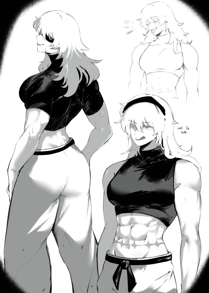 1girls abs athletic athletic_female big_breasts black_hairband breasts clothed clothed_female crop_top female female_focus female_only genderswap_(mtf) hairband jujutsu_kaisen masoq095 milf muscular muscular_female nah_id_win rule_63 satoru_gojo scar sleeveless_shirt toned toned_female white_hair