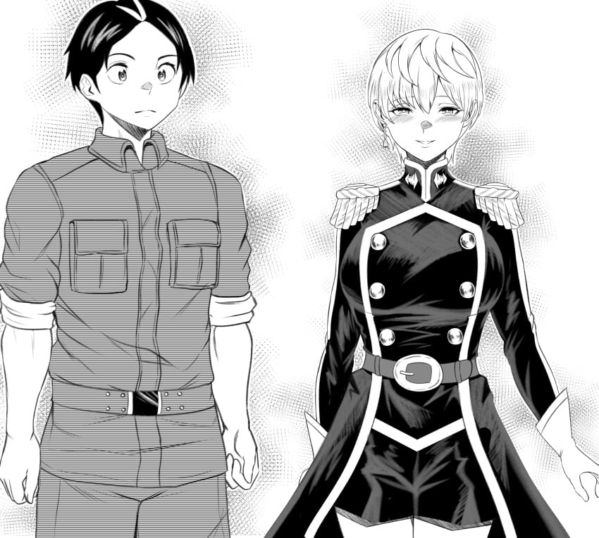 1boy1girl anti-demon_corps_uniform earring gloves izumo_tenka large_breasts mato_seihei_no_slave ps_waller short_hair single_earring uniform wakura_yuuki