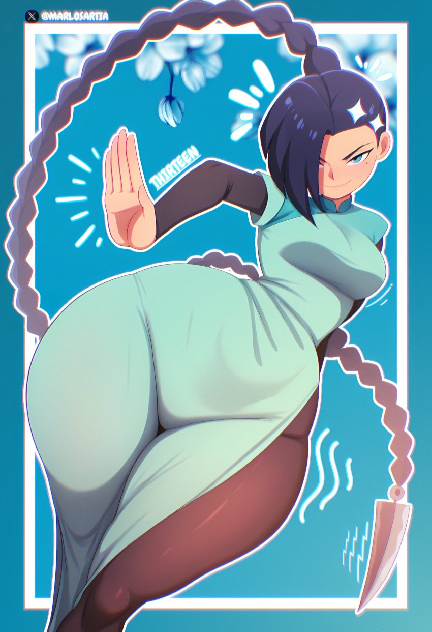 1girls ai_assisted ai_generated breasts clothed_female female female_focus female_only light-skinned_female light_skin long_hair looking_at_viewer marlosart pose scissor_seven solo thick_thighs thighs thirteen_(scissor_seven) very_long_hair wide_hips