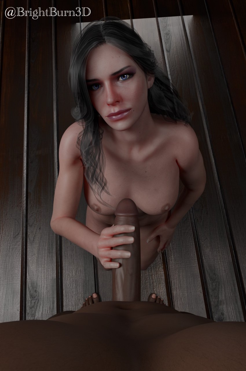 1boy 1girls 3d brightburn3d camera_view cock dark-skinned_male dark_skin handjob interracial looking_at_viewer nude nude_female pale-skinned_female pale_skin the_witcher_(series) the_witcher_3:_wild_hunt yennefer yennefer_of_vengerberg