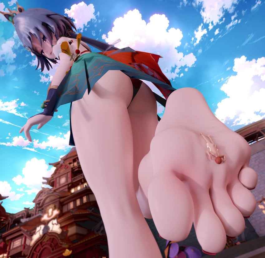 aswababa barefoot blender blender_cycles blue_hair cum cum_on_foot dommy_mommy feet femdom foot_fetish foot_focus giantess girl honkai:_star_rail lifting_leg looming_over mmd naked_male panties pantyshot pantyshot_(standing) penis red_nails red_toenails shrunken_male size_difference stuck_to_foot tiny_male yunli_(honkai:_star_rail)