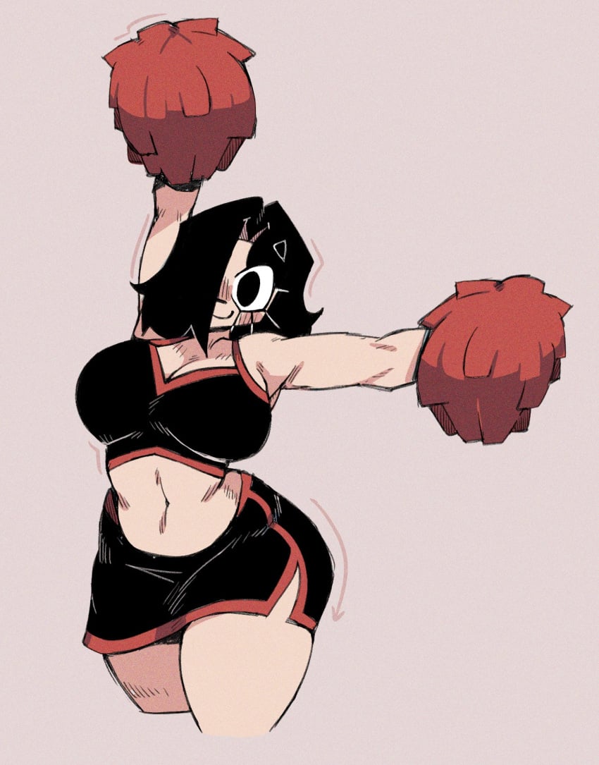 1girls big_breasts black_hair breasts cheerleader cleavage female female_focus female_only looking_at_viewer naomi_(naomii64) naomii64 pom_poms thick_thighs twitter twitter_user_oc