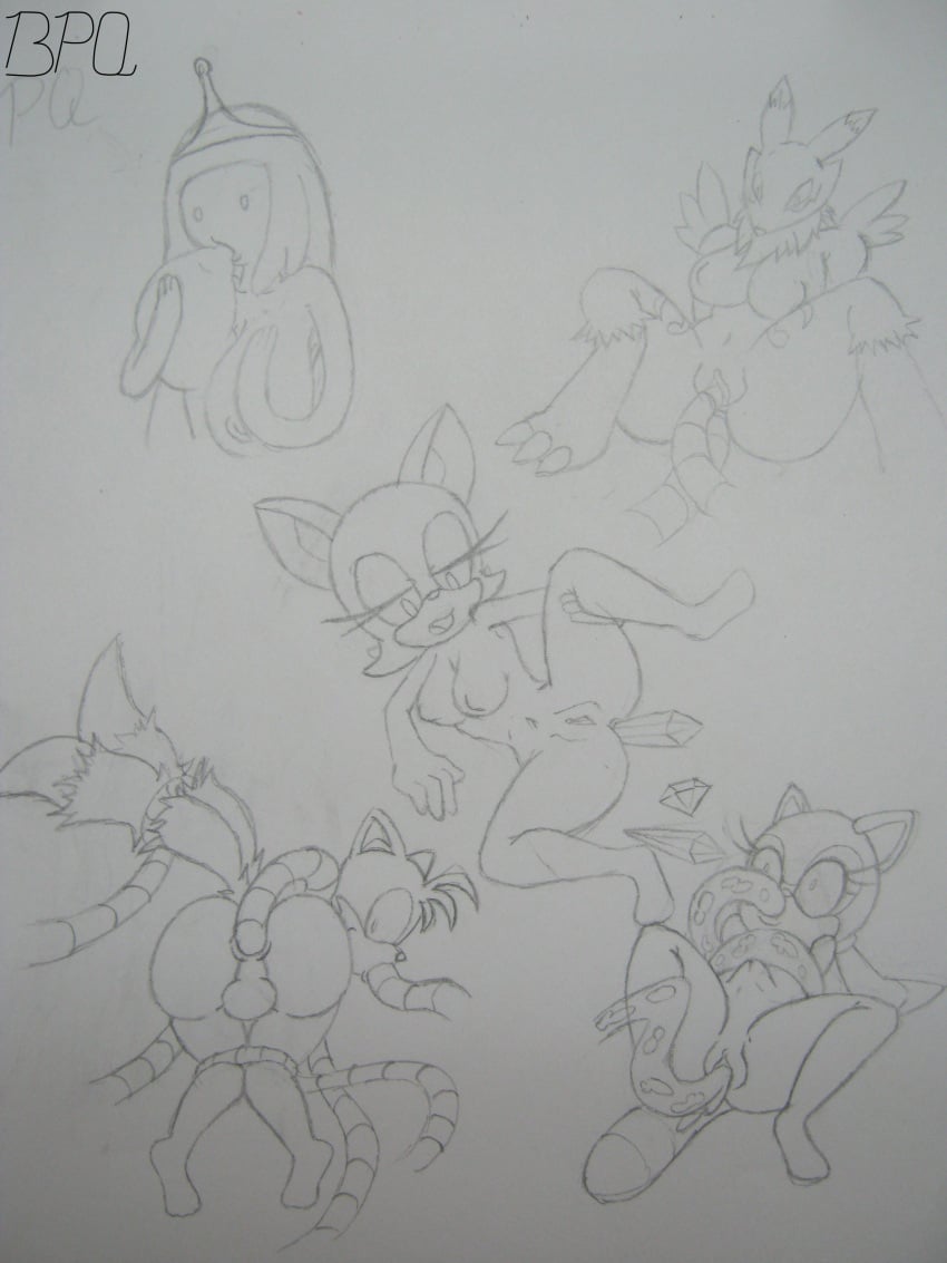 adventure_time bpq00x crossover digimon marine_the_raccoon princess_bubblegum renamon rouge_the_bat sonic_(series) tails