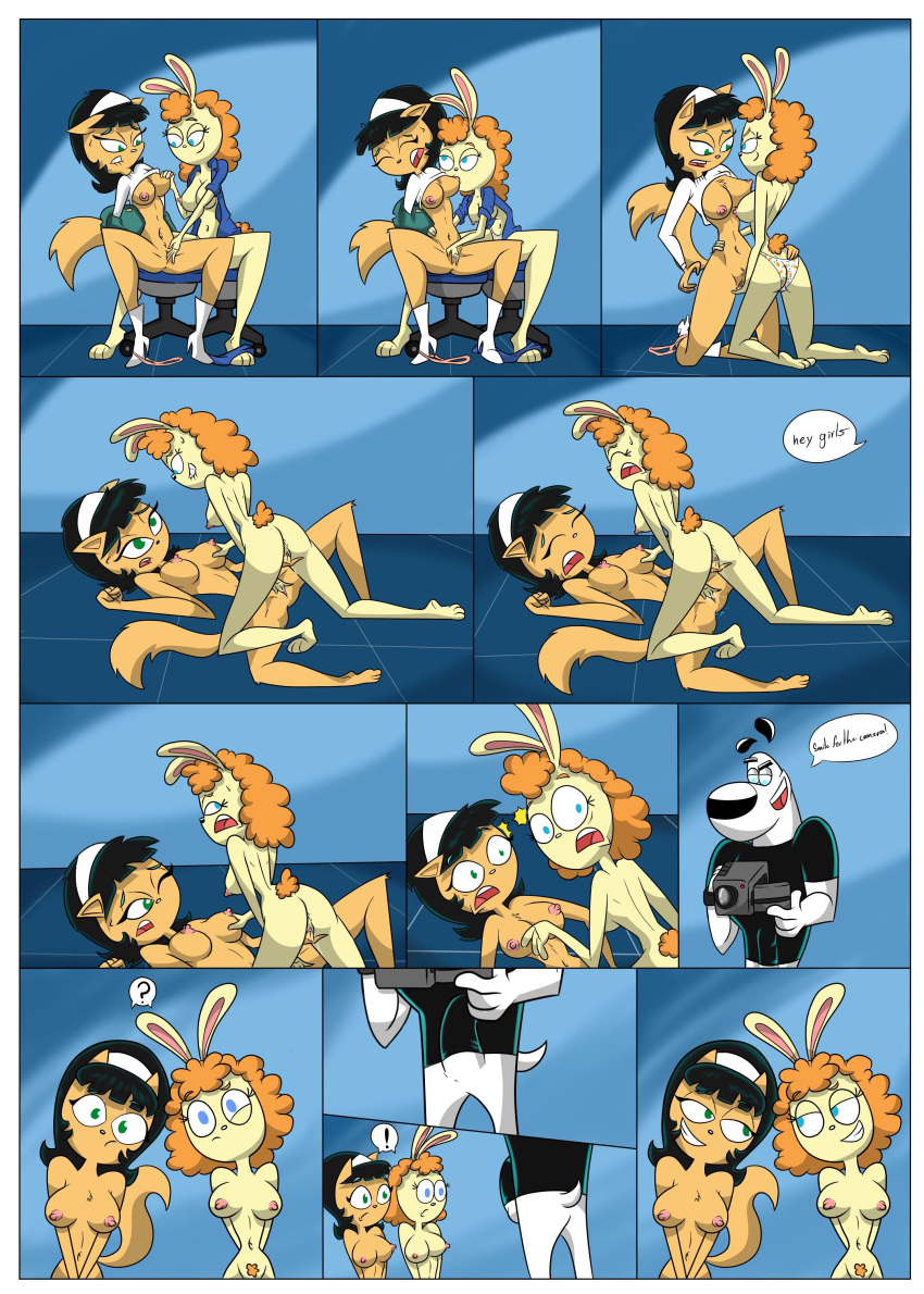 1boy 2girls ? anthro black_hair blue_eyes breasts bunny bunny_girl camera cat catgirl caught caught_in_the_act comic davecartoons dialogue dog dogboy dudley_puppy english_text erection exposed_breasts eyes_on_the_prize fingering fingering_pussy furry green_eyes huge_cock imminent_sex kitty_katswell lifted_shirt masturbation nipples nude_female open_shirt orange_hair panties panties_around_one_leg pussy_juice shocked smile speech_bubble t.u.f.f._puppy tammy_(t.u.f.f._puppy) topless undressing yuri