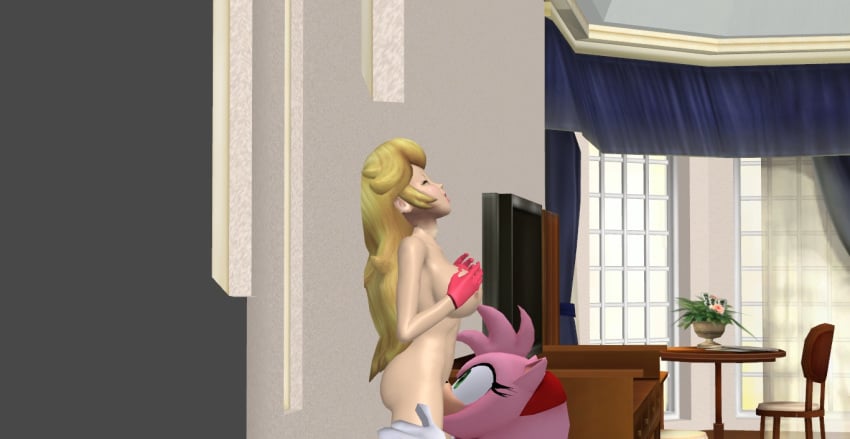 3d amy_rose anthro crossover cunnilingus furry human_on_anthro mario_(series) mod nintendo nude princess_peach residentlover2 sega sonic_(series) xnalara yuri