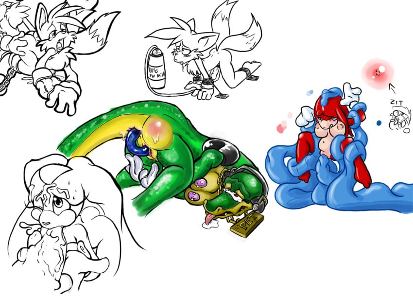 cautioncat cream_the_rabbit female knuckles_the_echidna male opius rule_63 sonic_(series) tails vector_the_crocodile