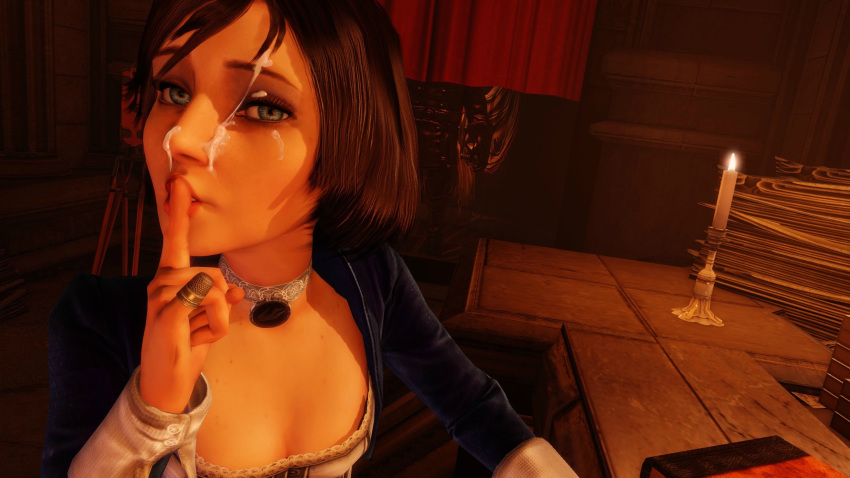 1girls 3d 3d_(artwork) after_oral after_sex bioshock bioshock_infinite cum cum_edit cum_on_face elizabeth_comstock facial female female_only looking_at_viewer looking_pleasured oral pov pov_eye_contact roshblue shh shushing solo straight