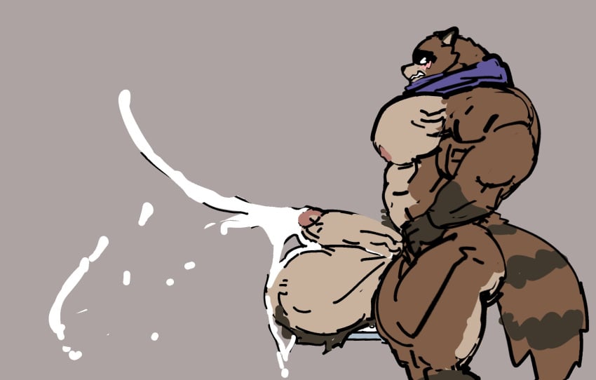 1boy anthro anthro_male big_balls big_penis black_fur blush brown_body brown_fur closing_eyes cum cum_drip cum_on_glans cum_on_penis cum_on_penis_head cumming furry furry_male grey_background hairy_balls male male_anthro massive_balls muscular muscular_anthro muscular_male oryzaviridi purple_scarf scarf scarf_only solo_male tanuki tanuki_humanoid tanuki_tail veiny veiny_muscles veiny_penis weighing_scale white_fur