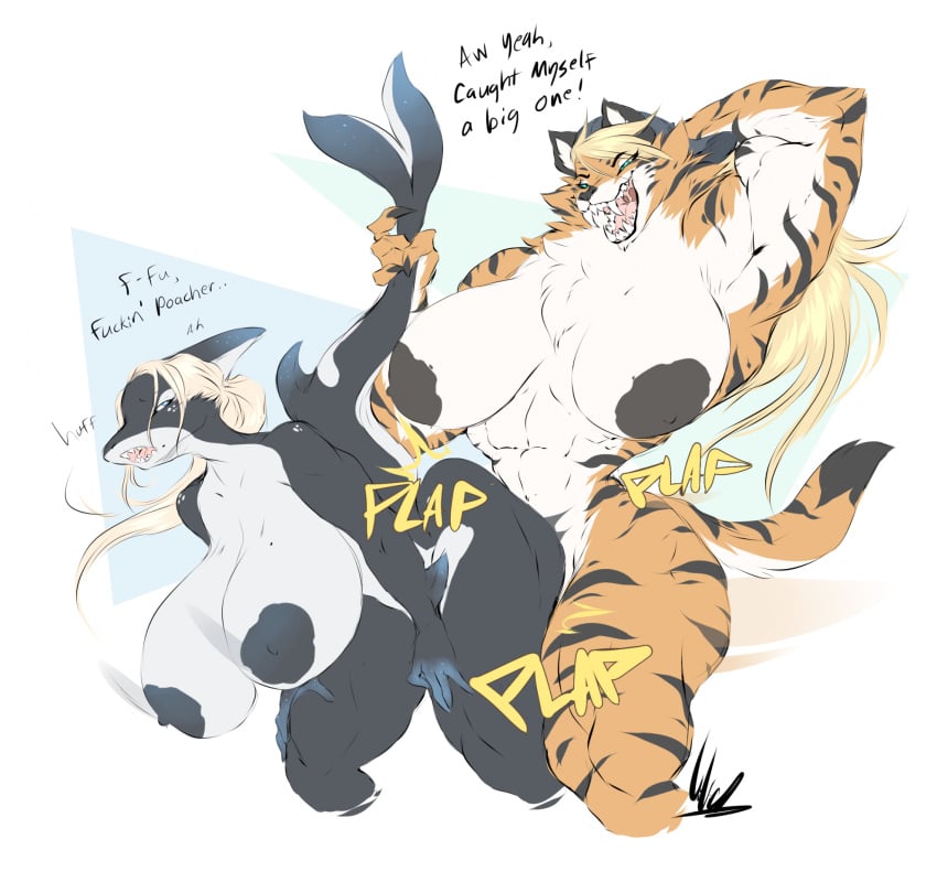 abs anthro anthro_on_anthro anthro_penetrated anthro_penetrating anthro_penetrating_anthro areola big_breasts black_stripes blonde_hair breasts cheek_tuft chest_tuft curvy_figure dialogue dullvivid english_text facial_tuft fangs felid female female_penetrated fin fish fur futanari grey_areola grey_body grey_nipples grey_scales gynomorph gynomorph/female gynomorph_penetrating gynomorph_penetrating_female hair half-closed_eyes hi_res huge_breasts intersex intersex/female intersex_penetrating intersex_penetrating_female looking_pleasured mammal marine muscle_tone muscular muscular_anthro muscular_gynomorph muscular_intersex narrowed_eyes nipples nude onomatopoeia open_mouth open_smile orange_body orange_fur pantherine penetration penile penile_penetration penis_in_pussy ponytail scales sex shark sharp_teeth simple_background smile sound_effects striped_body striped_fur stripes tail tail_fin tail_grab teeth text tiger tuft vaginal_penetration voluptuous white_background white_body white_fur white_scales