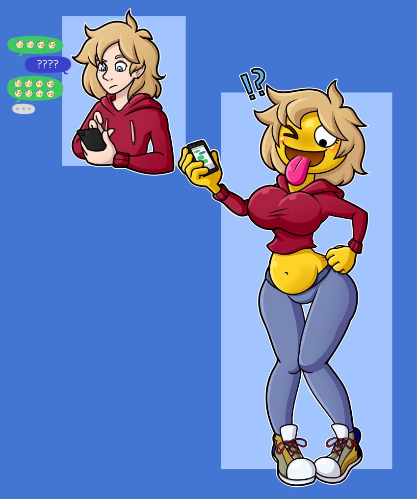ass_expansion before_and_after bimbo bimbofication breast_expansion cloney emoji emoji_(race) emojification female gender_transformation huge_ass mtf_transformation navel personality_change skin_color_change socks thick_thighs thigh_expansion transformation wide_hips xxcloneyxx yellow_skin