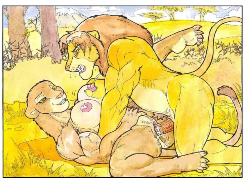 anthro big_breasts breast_grab breasts color cum cum_in_pussy cum_inside day disney feline female fur furry grope humping large_breasts lion lioness male mane mariano meadow milk missionary_position muscular nala nipples nude outdoors penis pussy side_view simba sketch skirt sweat the_lion_king vaginal_penetration