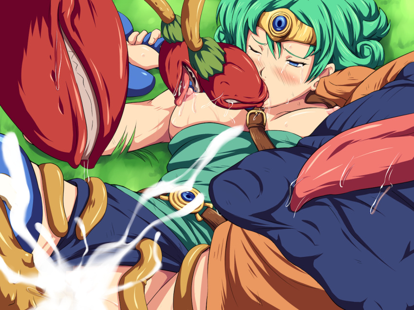 1girls blush carnivine_(dragon_quest) censored clothed_sex clothing cum dragon_quest dragon_quest_iv female heroine heroine_(dq4) maku_(l-u) makura_no_doushi monster panties slime slime_(dragon_quest) small_breasts tagme tentacle