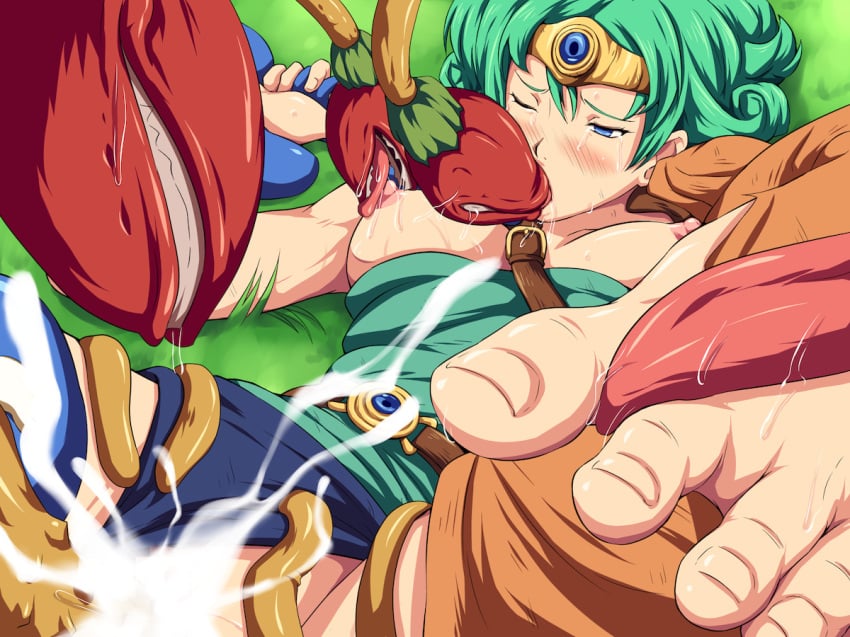 1girls blush carnivine_(dragon_quest) censored clothed_sex clothing cum dragon_quest dragon_quest_iv female heroine heroine_(dq4) maku_(l-u) makura_no_doushi monster panties slime slime_(dragon_quest) small_breasts tagme tentacle