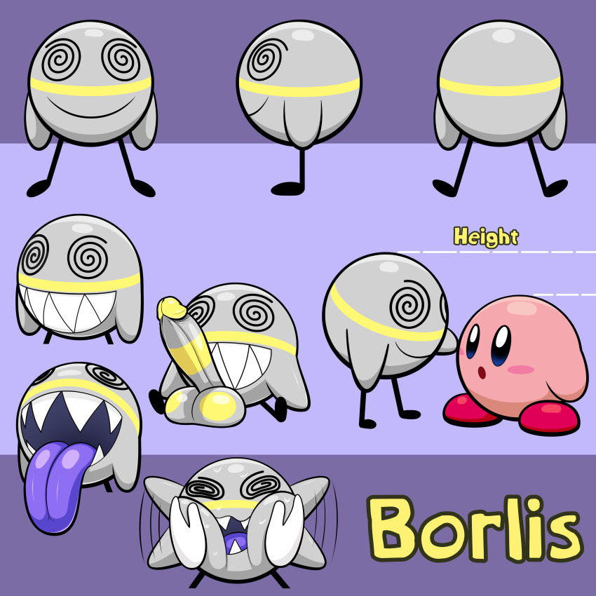 big_penis big_tongue borlis_orbi grey_body height_difference kirby kirby_(series) looking_confused nintendo penis pinching_cheeks pink_body purple_tongue reference_image reference_sheet sharp_teeth simple_background simple_shading smile smiling spiral_eyes supermoonshroom teeth teeth_showing tongue tongue_out touching_face waddling_head wide_tongue