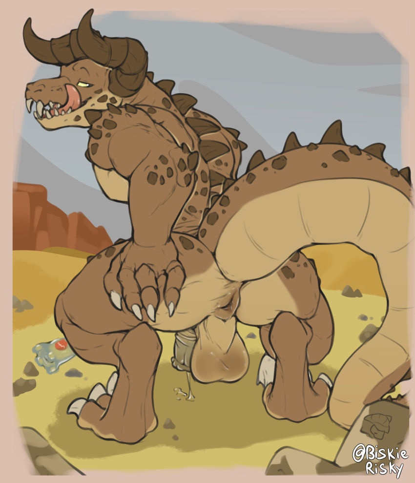 absurd_res anthro anus ass balls bethesda_softworks biskierisky bodily_fluids claws crouching deathclaw dorsal_spikes dripping erection fallout feet genital_fluids genitals grey_body grey_scales hi_res horn licking licking_lips male male_deathclaw_(fallout) male_only nude penis precum precum_drip presenting presenting_anus presenting_hindquarters rear_view reptile scales scalie seductive sharp_teeth solo spiked_tail spikes spikes_(anatomy) tail talons teeth thick_tail toe_claws toes tongue tongue_out