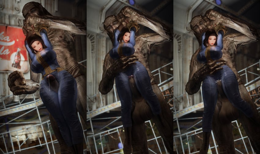 bethesda_softworks bodysuit emotrashcan fallout giant giant_(skyrim) giant_male monster_rape screenshot_edit skyrim vault_dweller vault_suit