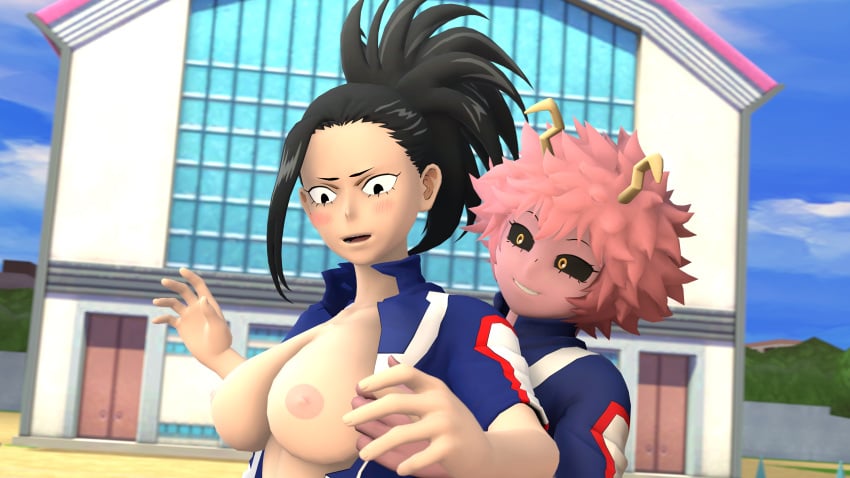 2girls 3d mina_ashido momo_yaoyorozu my_hero_academia nyahs_smut source_filmmaker tagme yuri