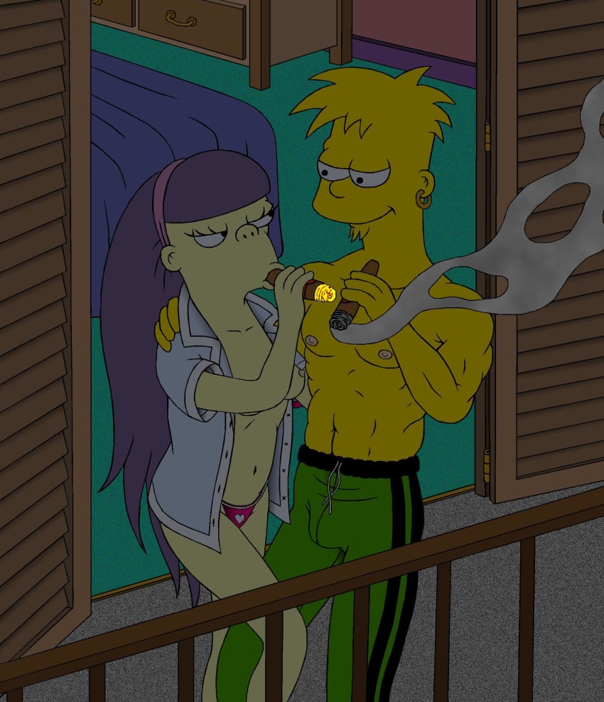 bart_simpson breasts cigar clothing color female human male mike4illyana muscles nipples panties smoking standing straight tagme terri_mackleberry the_simpsons