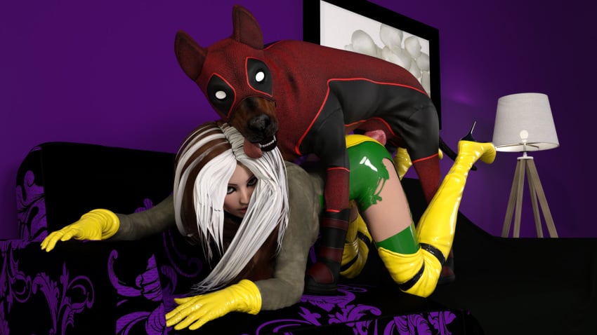 3d all_fours anna_marie bent_over breeding canine deadpool dog doggy_style domestic_dog female_on_feral female_penetrated from_behind human_on_feral interspecies knot looking_pleasured marvel marvel_comics penis rogue_(x-men) sex wyllscarlett x-men zoophilia