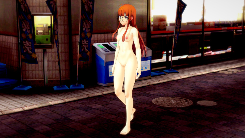 1girls 3d atlus barefoot breasts casual casual_nudity completely_naked completely_nude completely_nude_female confidently_naked electronics exhibitionism exhibitionist eyewear female female_only human long_hair naked navel nude nude_female nudist pale_skin payphone persona persona_5 phone public public_indecency public_nudity retropunch sakura_futaba solo streaking uncensored