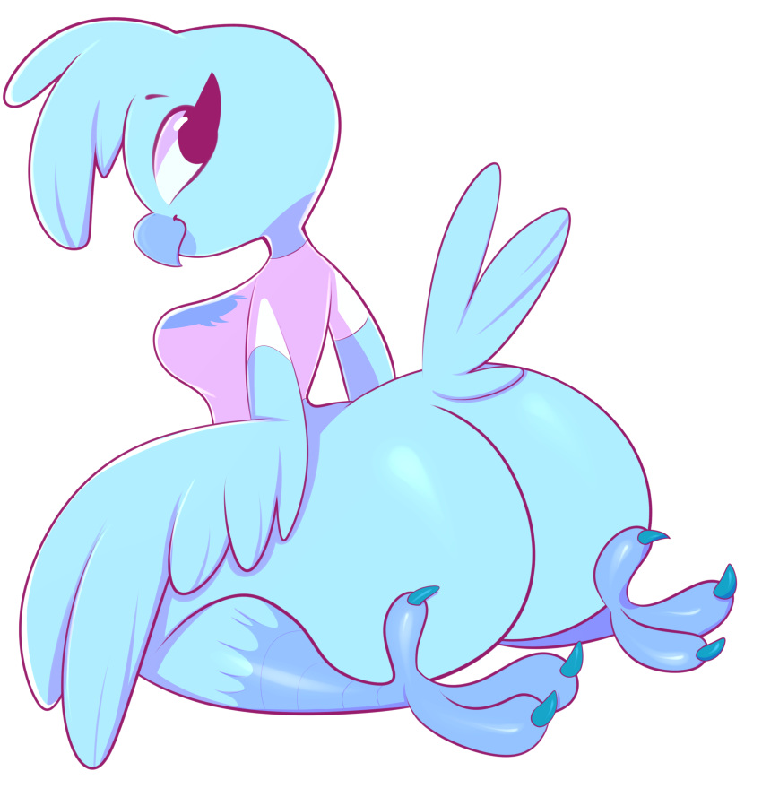 ass ass beak bird bird_feet blue_ass blue_body blue_butt blue_feathers bubble_ass bubble_butt feathered_wings feathers huge_ass huge_butt looking_at_viewer looking_back norithecat pink_shirt tweetfur twitter twitter_logo