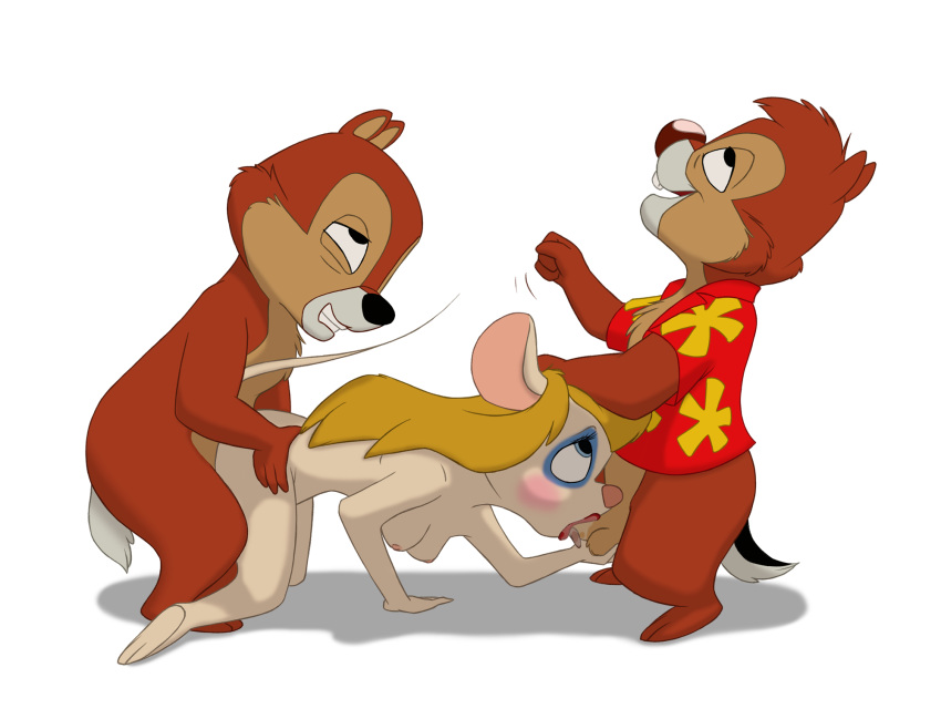 anthro balls chip chip_'n_dale_rescue_rangers chipmunk dale disney fur furry gadget_hackwrench mammal mouse nipples oral penis rodent spitroast testicles the_giant_hamster