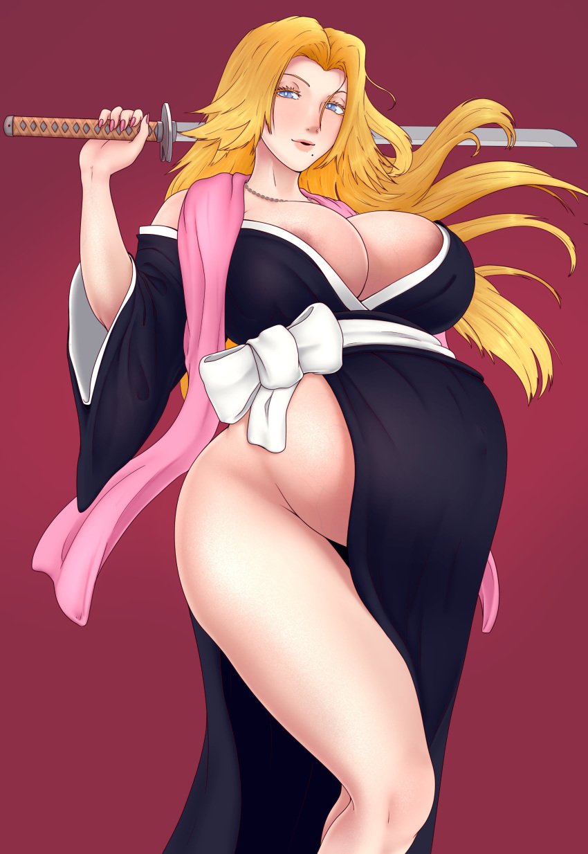 1girls areolae bleach breasts female female_only huge_belly huge_breasts kristiadder matsumoto_rangiku pregnant ready_to_pop solo