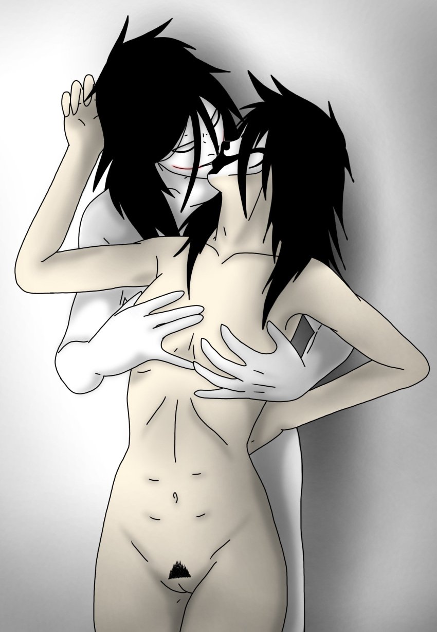 bethanygamemaster breast_grab breasts creepypasta duo female from_behind jeff_the_killer kissing light_skin long_hair male nude original_character pale_skin pubic_hair pussy serial_killer