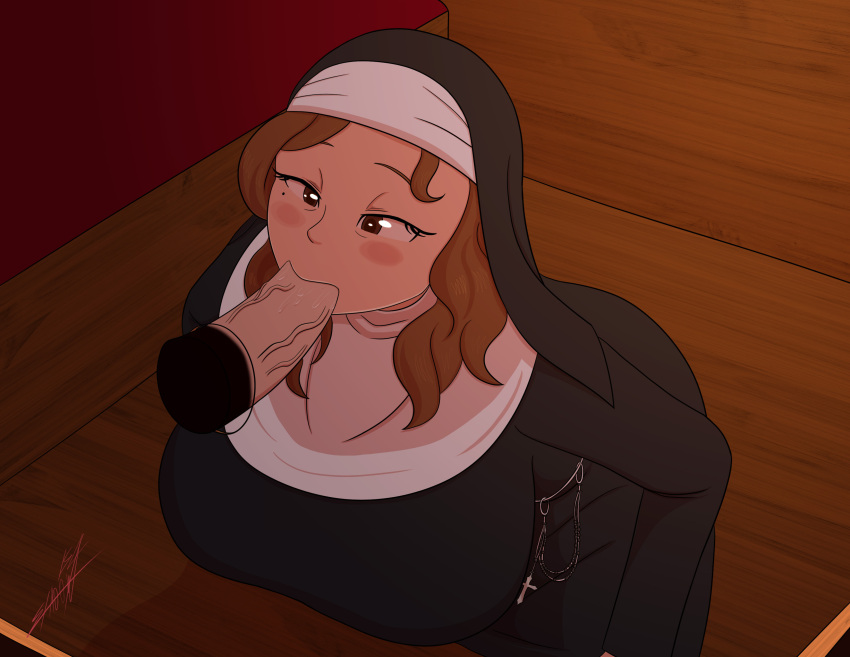 blowjob brown_hair clothed_sex confessional glory_hole mother_yvette noxshade nun oral oral_sex original_character penis straight tagme