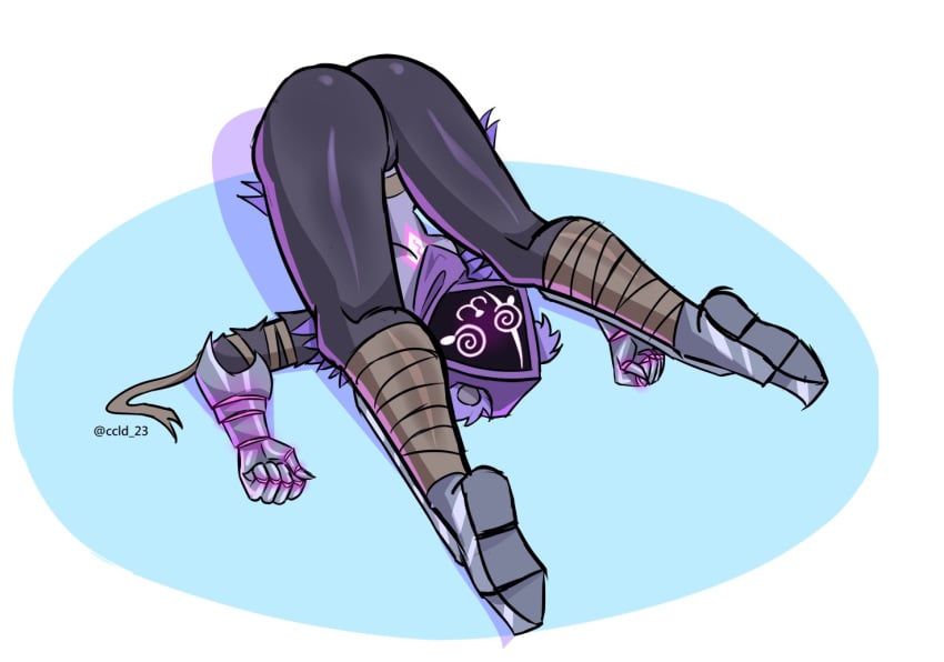 ass_focus bandage big_ass ccld23 cute fortnite fortnite:_battle_royale huge_ass purple_fur raven_team_leader scar sugestive_pose swirly_eyes unconscious upside-down