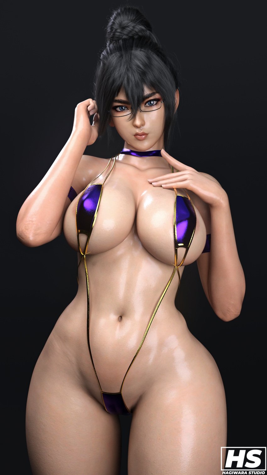 1girls 3d big_breasts black_hair blue_eyes breasts female female_only fumitan_admoss glasses gundam gundam_tekketsu_no_orphans hagiwara_studio hair_bun high_resolution highres shiny_skin solo tagme