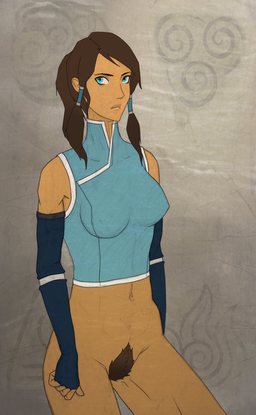 1girls avatar_legends bottomless clothing dark-skinned_female dark_skin female female_only human korra medium_breasts ngmi pubic_hair smooth_skin solo the_avatar the_legend_of_korra water_tribe