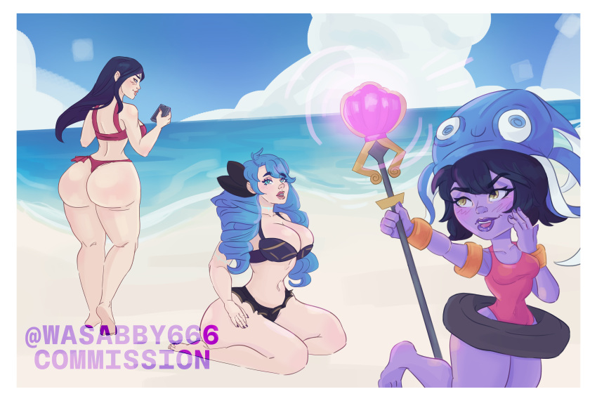 big_ass big_breasts big_butt bigger_female bikini bikini_top expansion expansion_sequence gwen_(league_of_legends) inflatable irelia_xan league_of_legends lulu_the_fae_sorceress magic pool_party_lulu pool_party_series riot_games ripped_clothing shortstack wasabby666