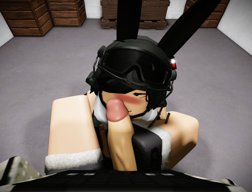 1boy 1girls 3d anon before_sex blush bunny_ears bunnysuit female grabbing_penis headphones helmet kidnapped military patatrr34 roblox robloxian self_upload smiling tactical_gear tactical_glasses tagme