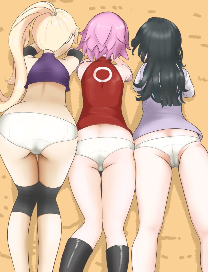 ass back_view big_ass female female_only hyuuga_hinata ino_yamanaka microsd_(artist) naruto naruto_shippuden panties sakura_haruno